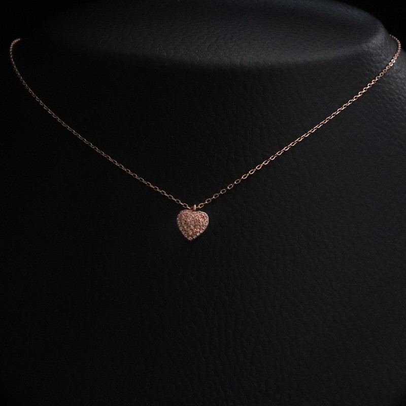 pink heart necklace with cubic zirconia stones