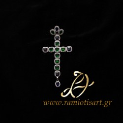 small pectoral cross with green and blue cubic zirconia 2