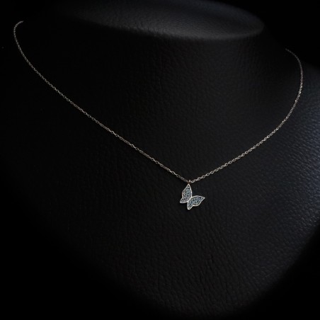 κολιε ασημι πεταλουδα με γαλαζιες πετρες ζιργκον