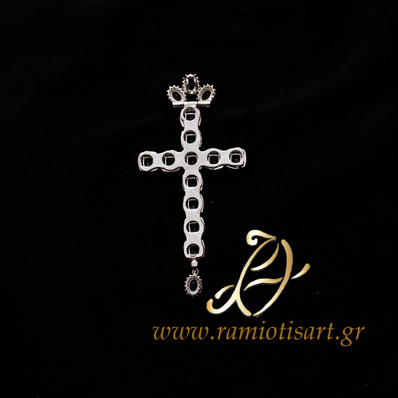 small pectoral cross with green and blue cubic...