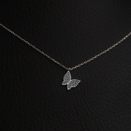 κολιε ασημι πεταλουδα με γαλαζιες πετρες ζιργκον