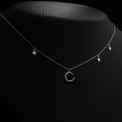 κολιε ασημι με κρεμαστο φεγγαρακι και αστερια 2