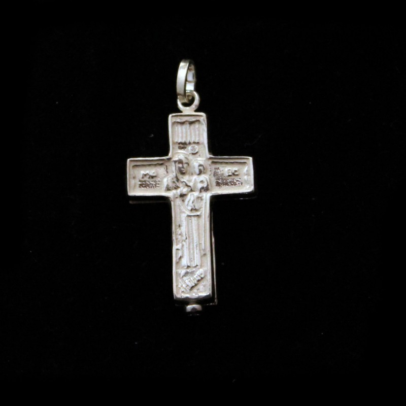small silver reliquary cross double face