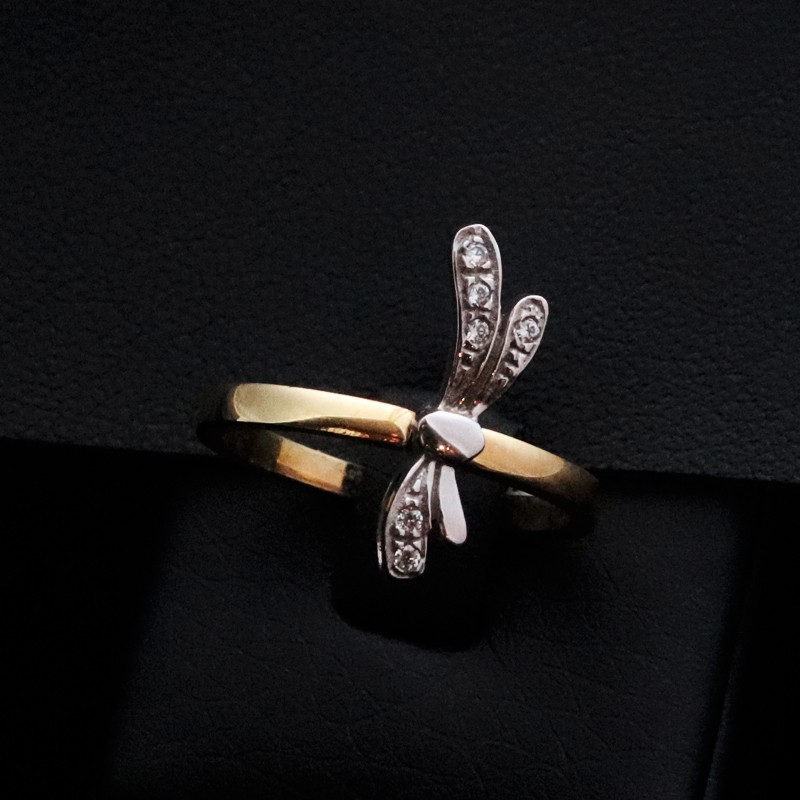gold ring butterfly with cubic zirconia stones