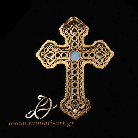 Pectoral Cross ΣΤ32 goldplated decorated with cubic zirconia
