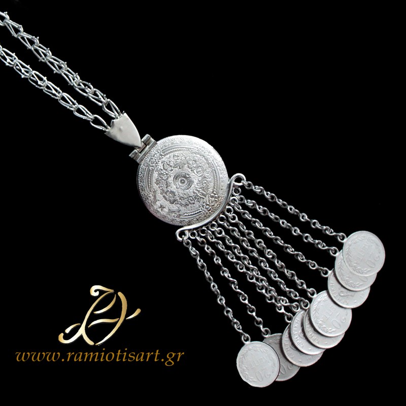 traditional jewelry of Crete :  men's pectoral chain code: Α2 MATERIAL BRONZE YOUR BUDJET 150-300 EURO Color white metal np