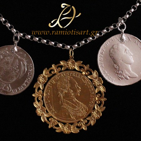 pectoral jewel for women with replicas of old austrian coins