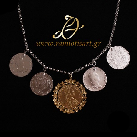 pectoral jewel for women with replicas of old austrian coins