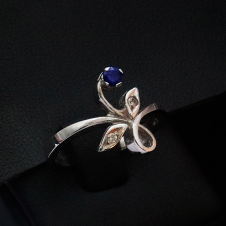 white gold ring with cubic zirconia and sapphire stones