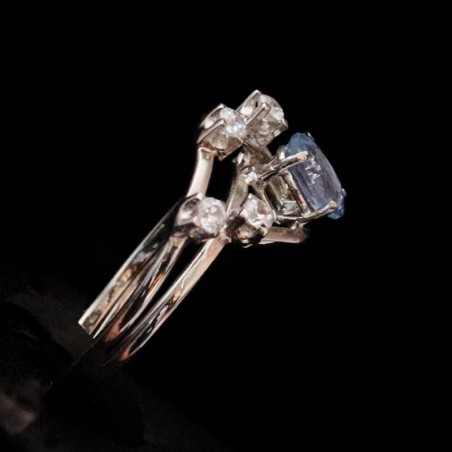 white gold ring with cubic zirconia and aqouamarin stones