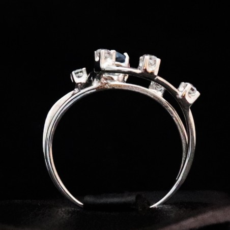 white gold ring with cubic zirconia and aqouamarin stones