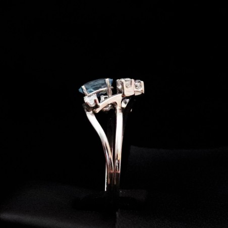 white gold ring with cubic zirconia and aqouamarin stones