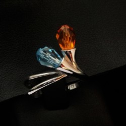 Λευκοχρυσο δαχτυλιδι με πετρα ακουαμαριν και citrine