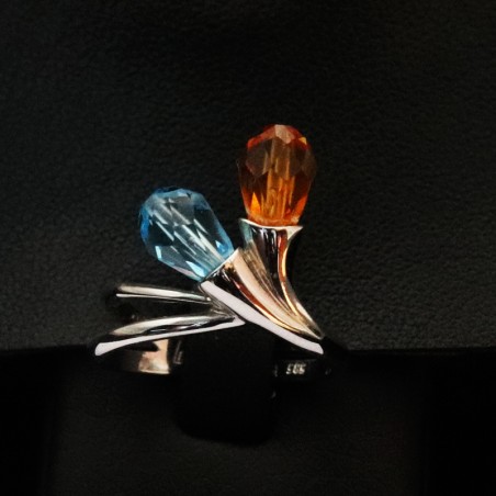 Λευκοχρυσο δαχτυλιδι με πετρα ακουαμαριν και citrine