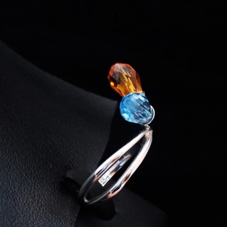 Λευκοχρυσο δαχτυλιδι με πετρα ακουαμαριν και citrine