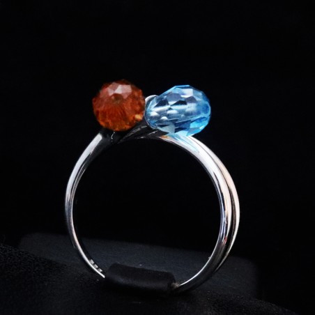 Λευκοχρυσο δαχτυλιδι με πετρα ακουαμαριν και citrine