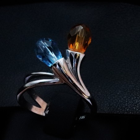 Λευκοχρυσο δαχτυλιδι με πετρα ακουαμαριν και citrine