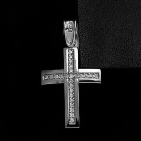 white gold cross with zircon stones