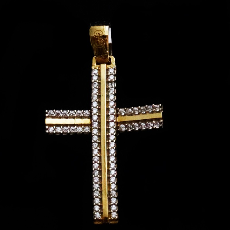 golden cross with cubic zirconia stones