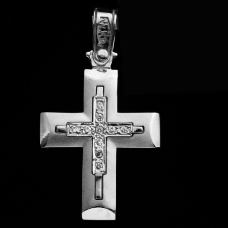 white gold cross with cubic zirconia stones