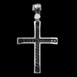 Λευκοχρυσος σταυρος με μαυρες πετρες ζιργκον