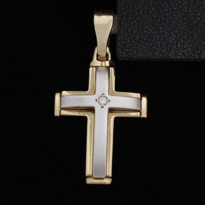 christening cross yellow and white gold with cubic zirconia stone