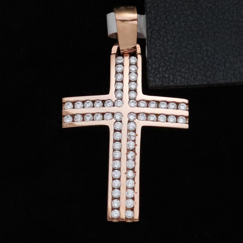 womens cross pink gold with cubic zirconia stones