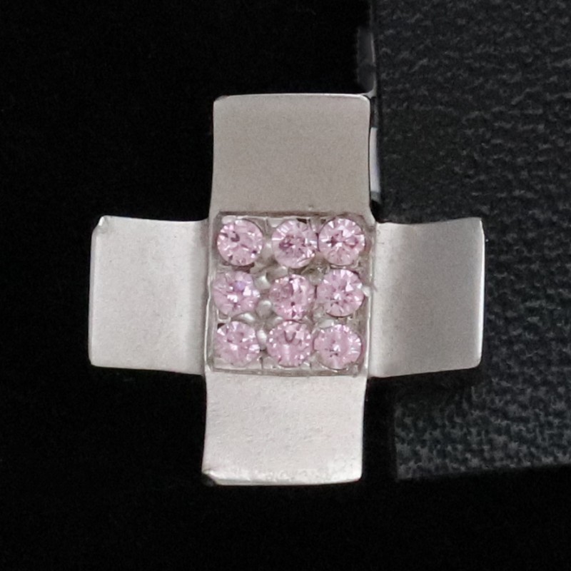 white gold pendant cross with pink cubic zirconia