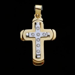 gold two-tone baptismal cross with cubic zirconia stones