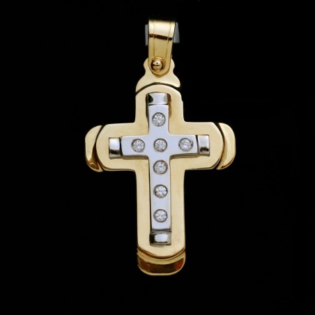 gold two-tone baptismal cross with cubic zirconia stones