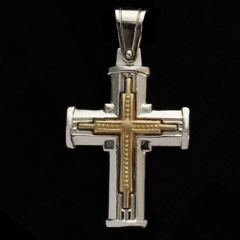 bicolor white gold cross with yellow detail