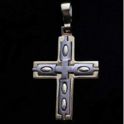 χρυσός δίχρωμος σταυρός με οβαλ σχέδια