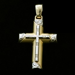 χρυσός δίχρωμος σταυρός με λευκοχρυσές λεπτομέρειες
