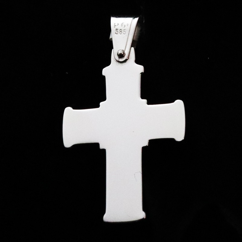 white gold cross with crucifixion