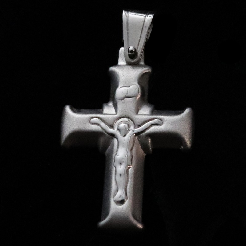white gold cross with crucifixion