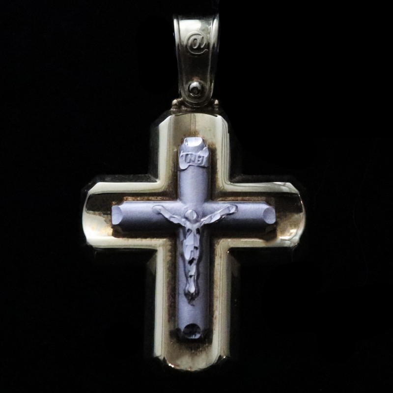 bicolor cross with crucifixion
