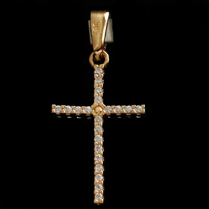 gold thin cross with cubic zirconia stones