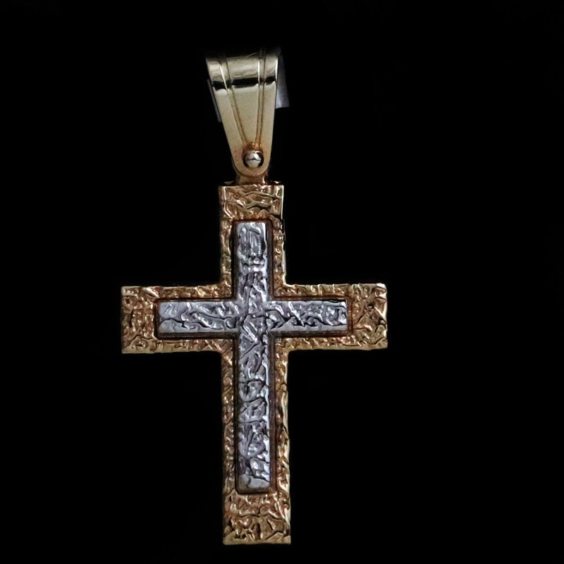 gold cross with forged pattern