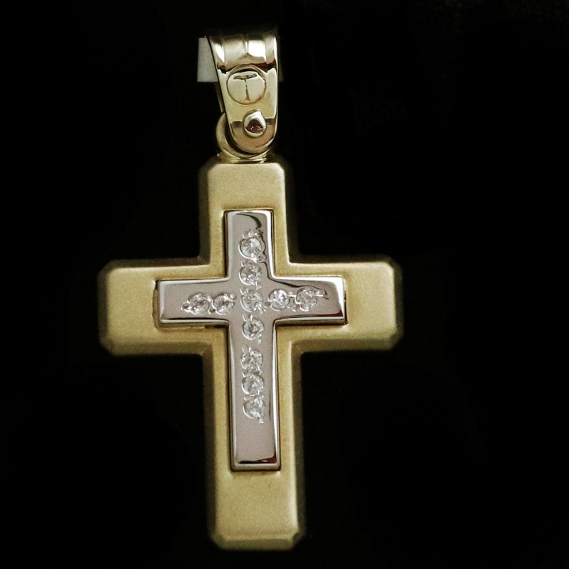 gold classic cross with cubic zirconia stones