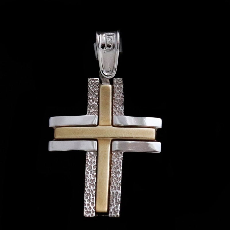 white gold cross with forged pattern