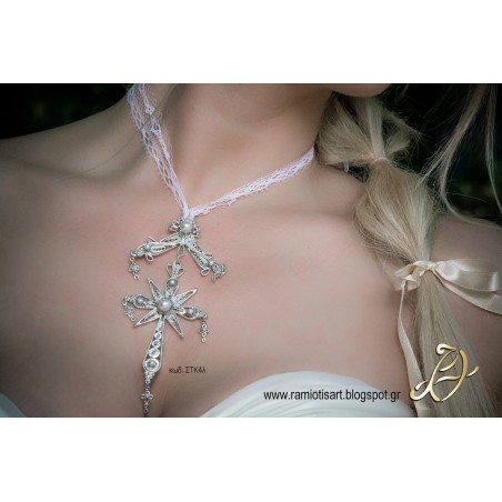 vintage cross traditional from Crete silver with pearls