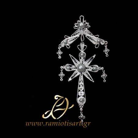 vintage cross traditional from Crete silver with pearls
