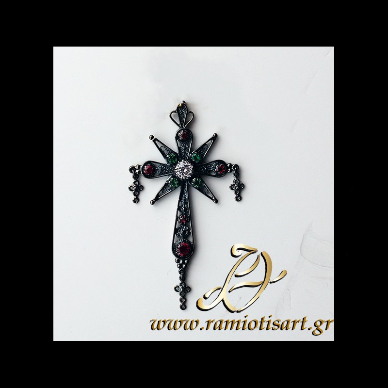 vintage cross black goldplating with colorful stones MATERIAL SILVER Color Black gold