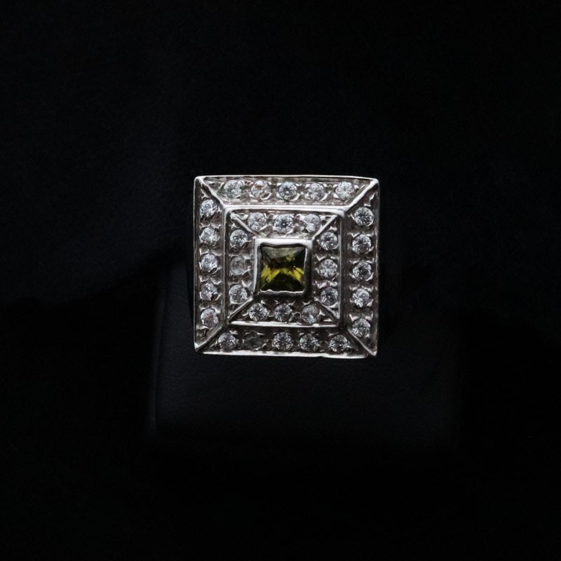White gold square ring with marcasite
