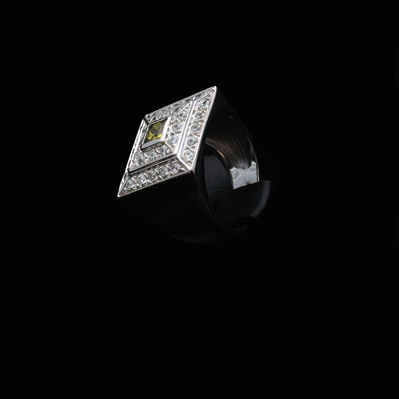 White gold square ring with marcasite