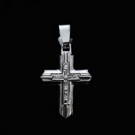White gold cross with cubic zirconia stones