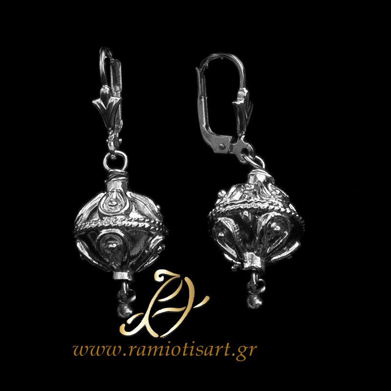 Greek traditional earrings of Crete single "botonia" MATERIAL SILVER Color natural silver YOUR BUDJET UP TO 50 EURO