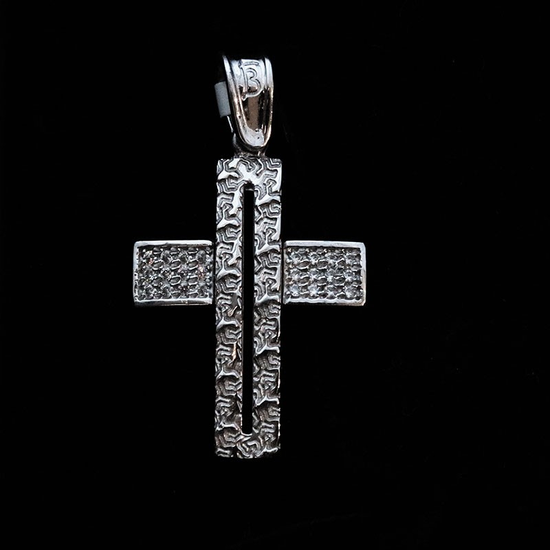 White gold cross with cubic zirconia