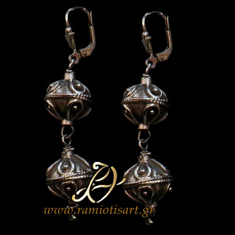 traditional cretan jewellery earrings double " botonia" MATERIAL SILVER YOUR BUDJET 50-100 EURO Color oxidized silver