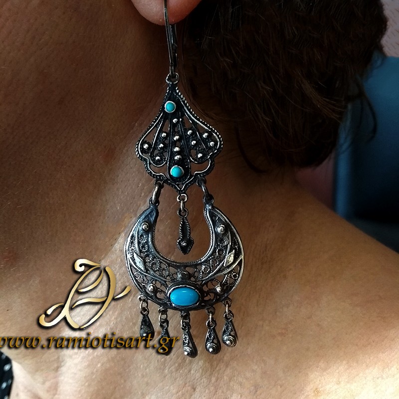 chandelier earrings very long turquoise stones